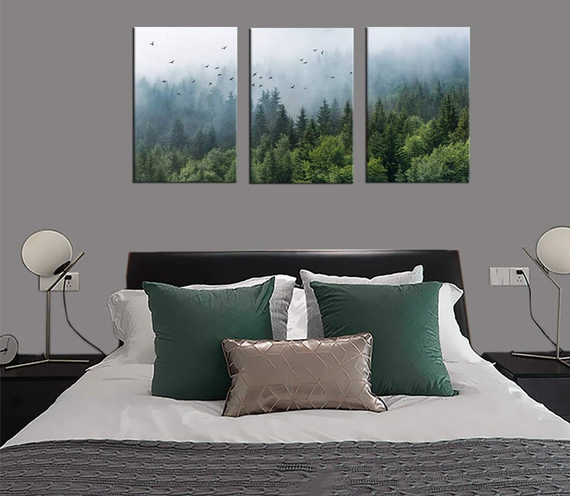 tigeridge Green Forest Wall Art Tropical Forest Mountain Bird Contemporary Canvas Pictures Modern Artwork Framed for Bathroom Bedroom Nursery Living Room Home Office Kitchen Wall Decor 16" x 24" 3 Pieces - Image 3